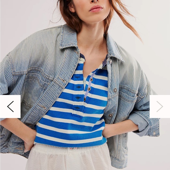 Free People Blue and White Striped Short Sleeve Tee - Picture 5 of 8